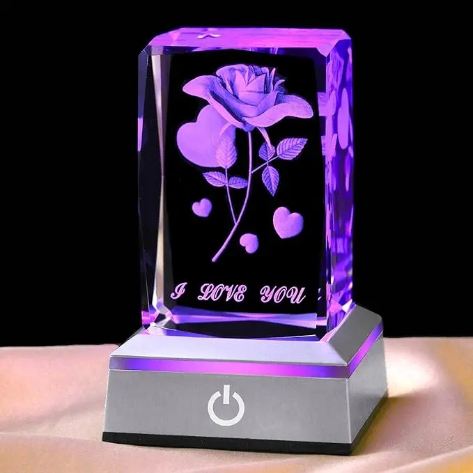 JOOMAPO Classic 3D Laser Crystal Rose Flower LED Night Lamp - Color Changing Crystals, Indoor Mood Lighting, Valentine's Day Gift for Loved Ones