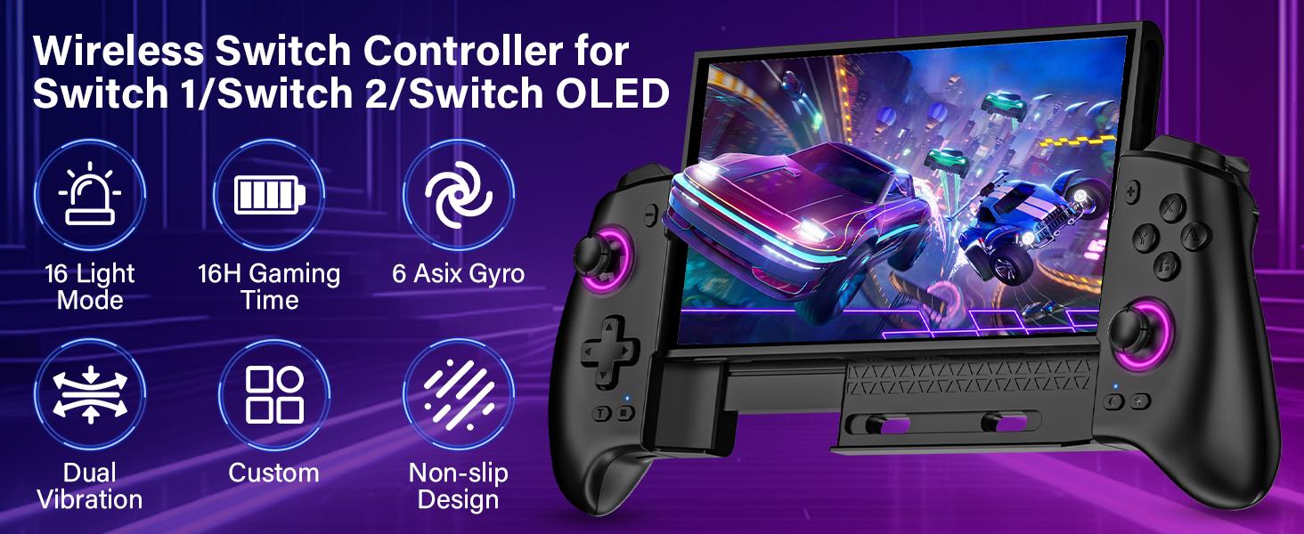 Wireless Pro Controller for Switch Switch 2 OLED with RGB Lights, Programmable Macros, Dual Vibration, Turbo Wake Up, Gaming Controller Gift for Gamers