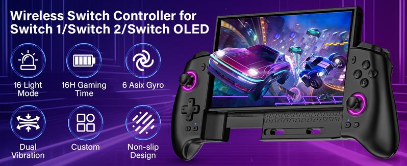Wireless Pro Controller for Switch Switch 2 OLED with RGB Lights, Programmable Macros, Dual Vibration, Turbo Wake Up, Gaming Controller Gift for Gamers