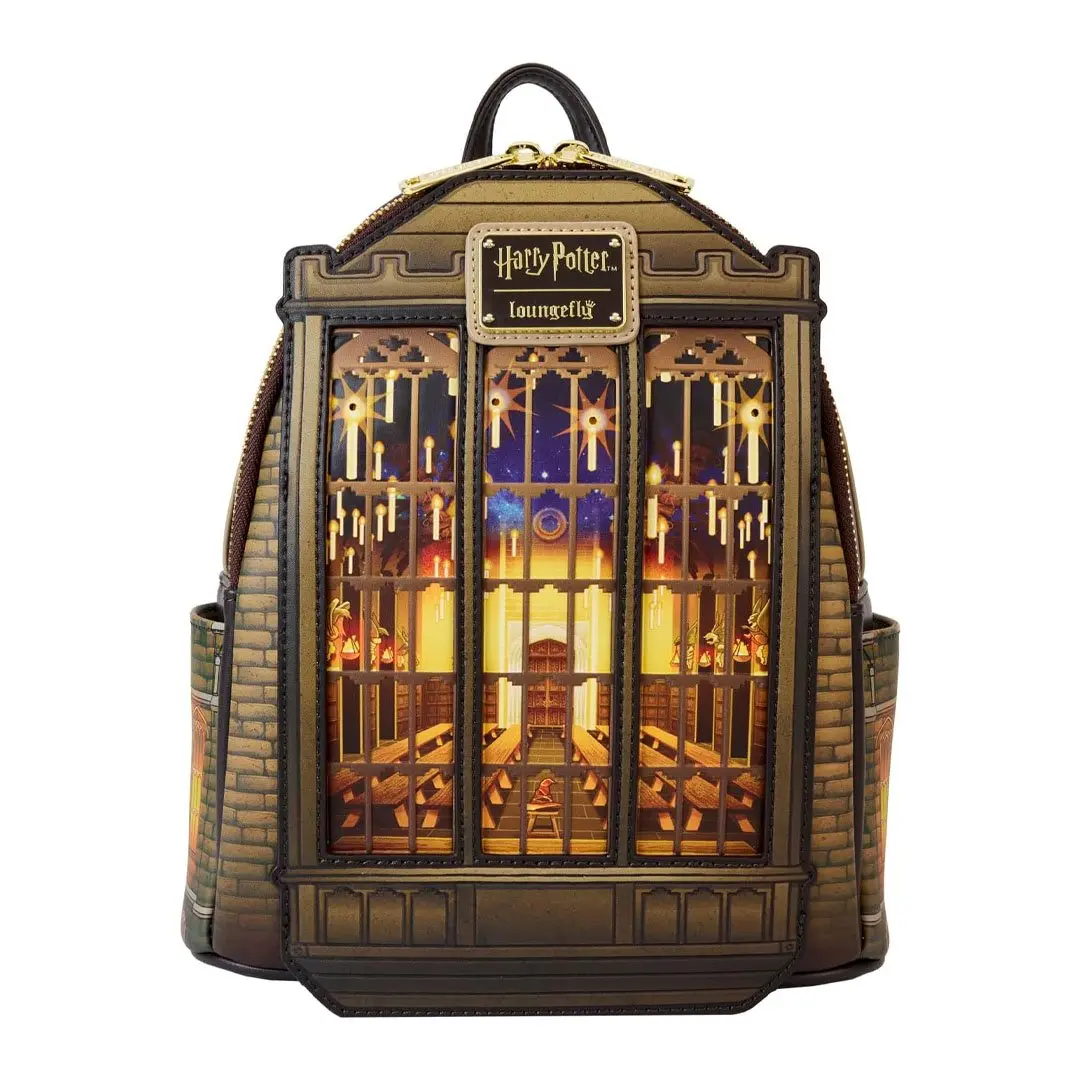 Loungefly Harry Potter Great Hall Faux Leather Mini Backpack - Light-Up Candles, Hedwig Print, Functional Design, Back to School Haul, Collectibles, School Backpacks Inspo, Campus Life, Casual Wear, Adjustable Straps, Cute Backpacks