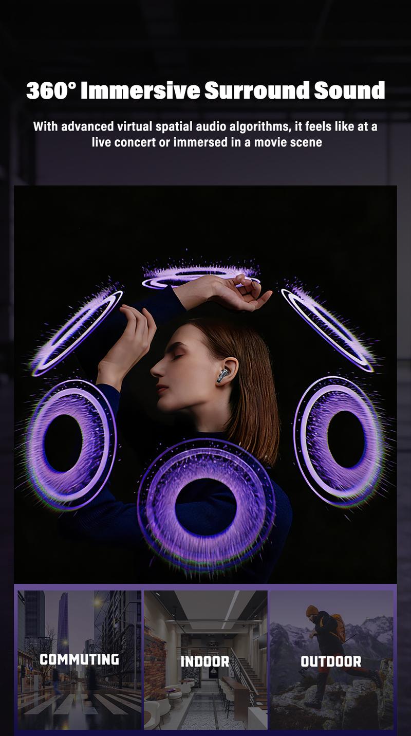 HTC NE70 Bluetooth 6.0 Earphones Light Weight in Ear IPX5 Waterproof Headphones Wireless Earbuds with Smart Touch Screen Suitable for Gaming Office Sports Study and Audio Calls Built-in Microphone Earphones