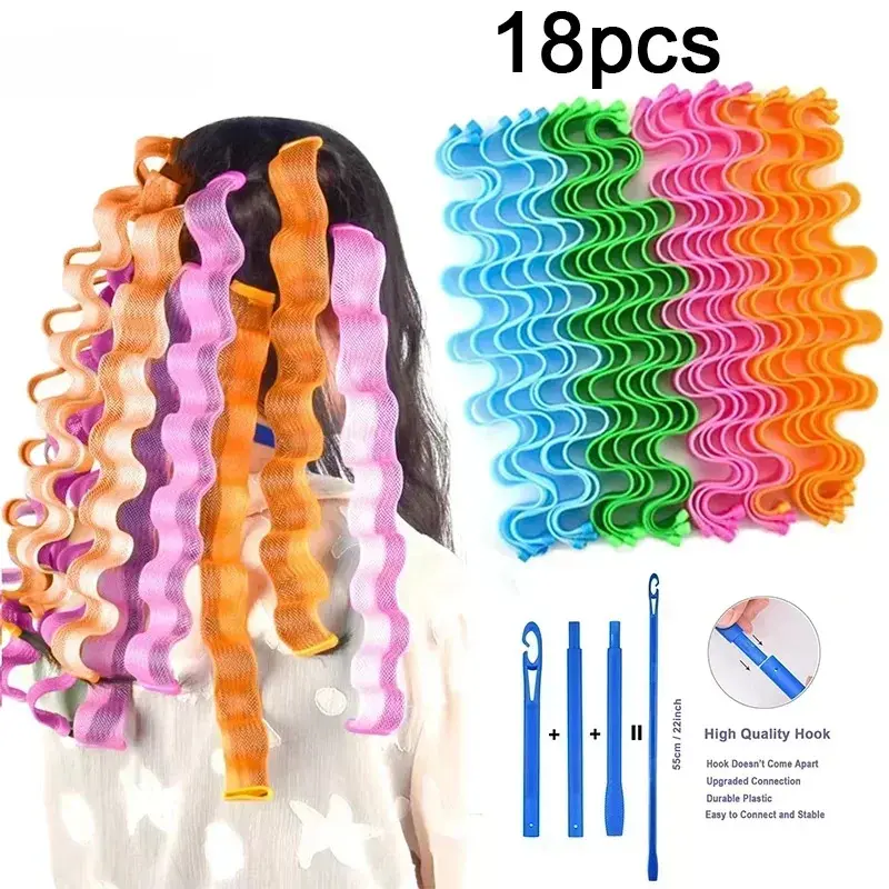 Roller Spiral  Curlers Magic   Rollers with Hooks No Heat  Curlers DIY Curly  Styling Kit18pcs heatless curling iron flexi rods curls Black Micro Ring Hair Extension Kit french combs flexi rods curls heatless curls rods Soft Heatless Rod
