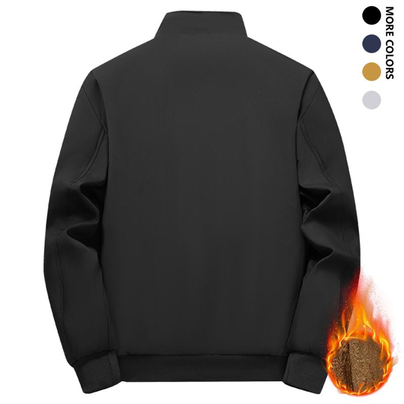 Men's Solid Color Zip Up Hooded Warm Fleece Lined Jacket, Regular Fit Casual Long Sleeve Front Zipper Coat, Suitable for Autumn and Winter, Men's Everyday Wear, Newly Designed Short Fleece Jacket for Autumn and Winter, Warm and Stylish Stand Collar Trendy