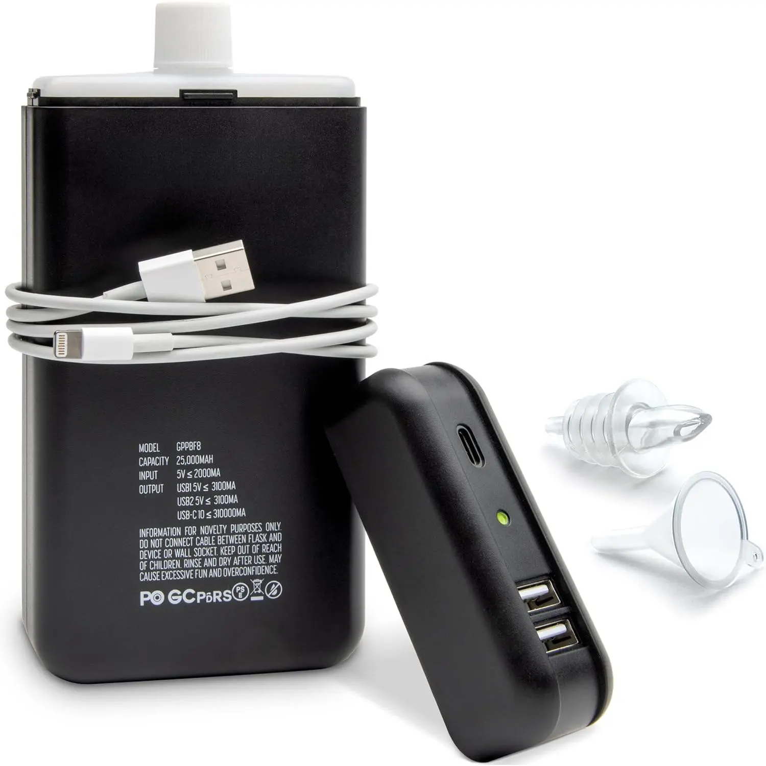 8oz Aluminum Hidden Leakproof Seal Hip Flask Bottle - Portable Power Bank Design, Cap, Messfree Funnel, Realistic Easy-Pour Spout, Funnel Guides Clean Fills - Kitchenware Drinkware for Beaches, Concerts