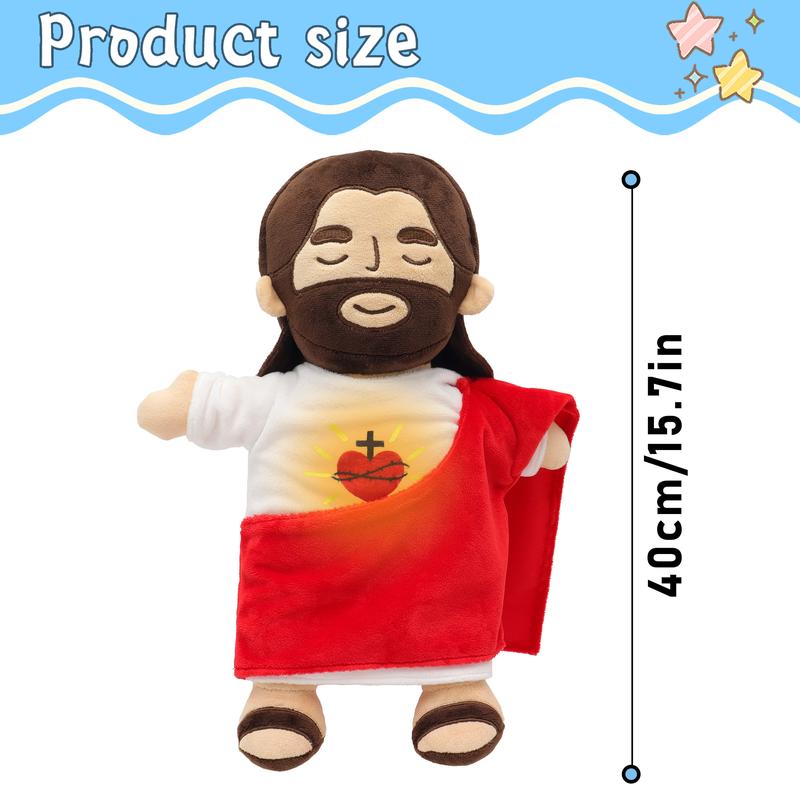 Yelakey Breathing Jesus Plush Soothing Jesus Plush Toys with Light & Sound, Jesus Stuffed Animal Breathing Plushy Doll, Christian Catholic Religious Plushie Christmas Easter Gifts for Kids Baby Adult