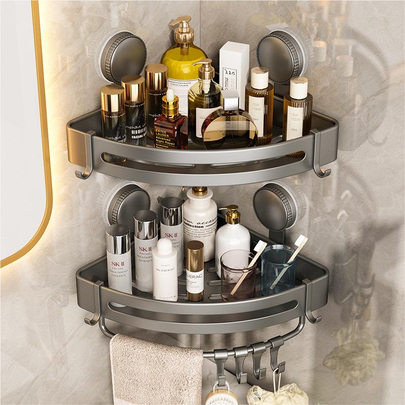 2026 Upgraded Aluminum Triangle Shower Caddy, 1/2/3-Tier Corner Shelves, Drill-Free Suction Cup Wall Mount, 40lbs Load Capacity, Rustproof Bathroom Shower Organizer with Towel Hooks