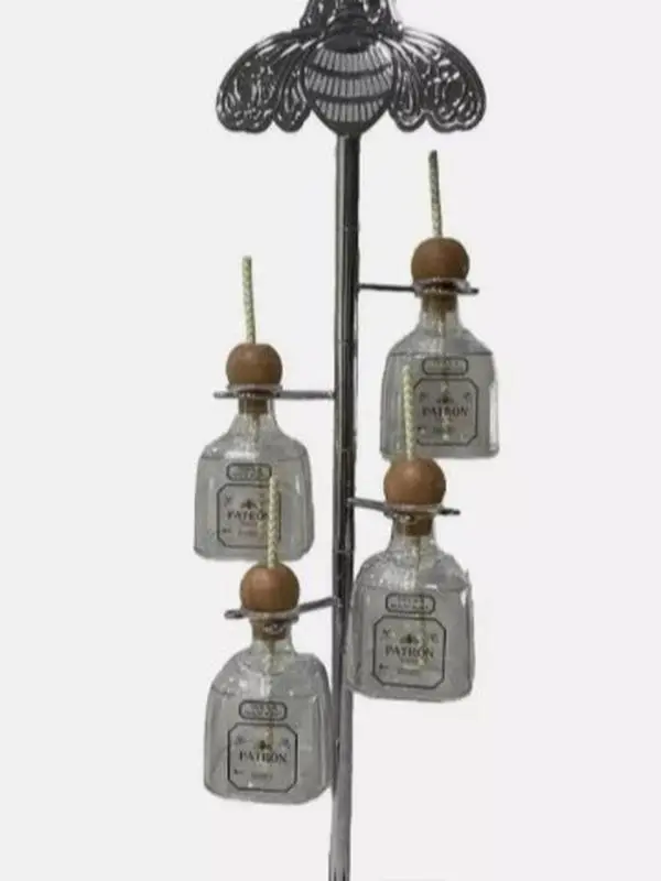 Elegant Solid Patron Tequila Tower Shape Drink Stand - Single Unit, Modern Stainless Steel, Patron Logo Base, 10in Depth, ~5lbs, Reusable Cup Compatible, Cocktail Presentation, Standalone, Built-In Lighting, Sustainability-Focused
