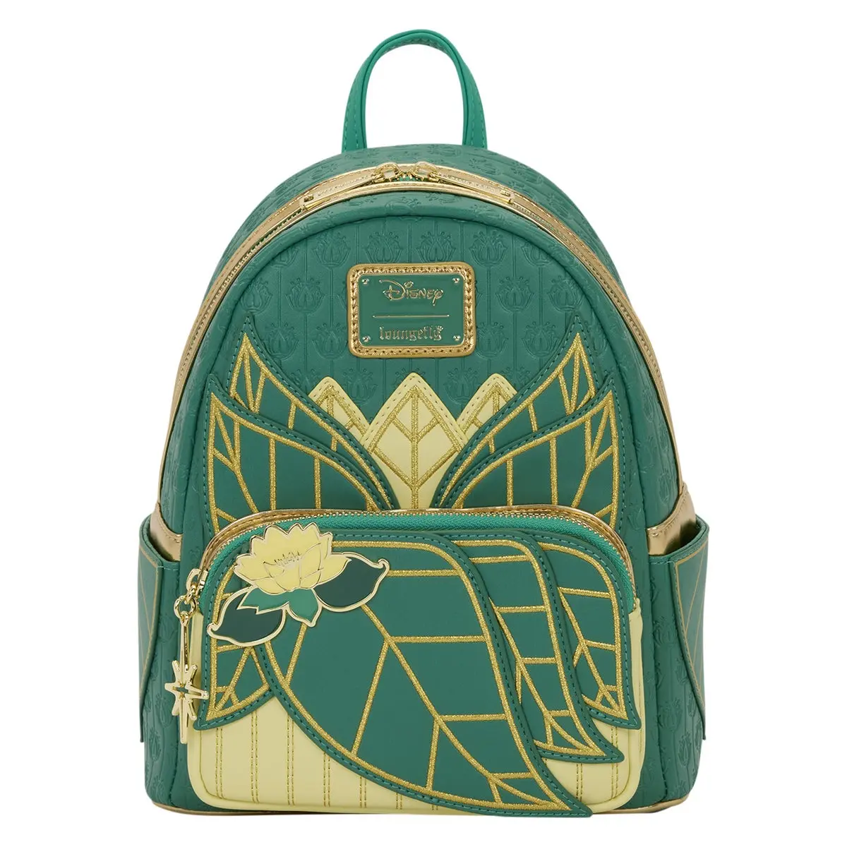 Disney Princess and the Frog Tiana Mini Backpack, Adjustable Shoulder Straps, Gold Embroidery, Debossed Straps, Metal Zip Charm, Stylish Accessories