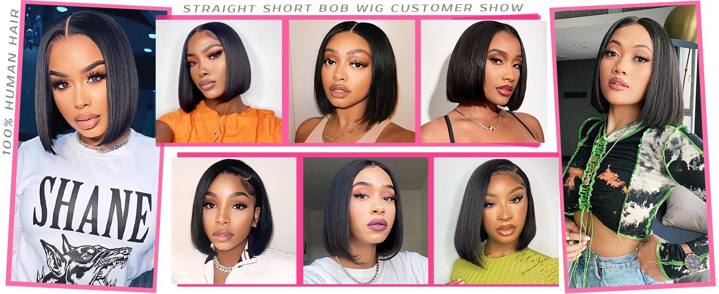Bob Wig Human Hair Glueless Wigs Human Hair 13x4 HD Lace Front Wigs Pre Plucked Pre Cut 180% Density Short Straight Bob Wigs for Black Women 8 Inch