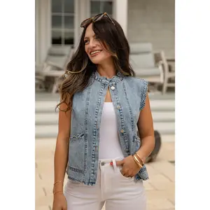 Downtown Denim Scalloped Button Vest