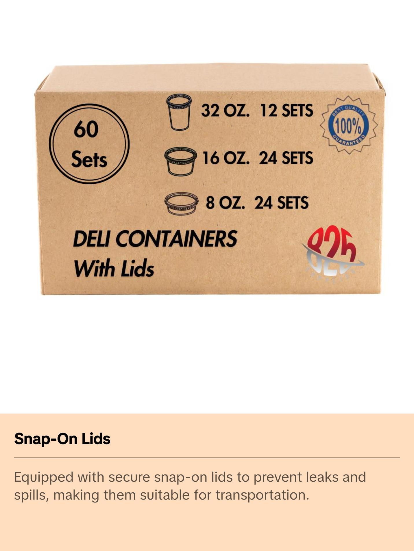 60 Pack - Deli Food Storage Containers with Lids [24-8 oz, 24-16 oz, 12-32 oz] - BPA Free, Microwave and Freezer Safe Kitchen Plastic Round Utensils