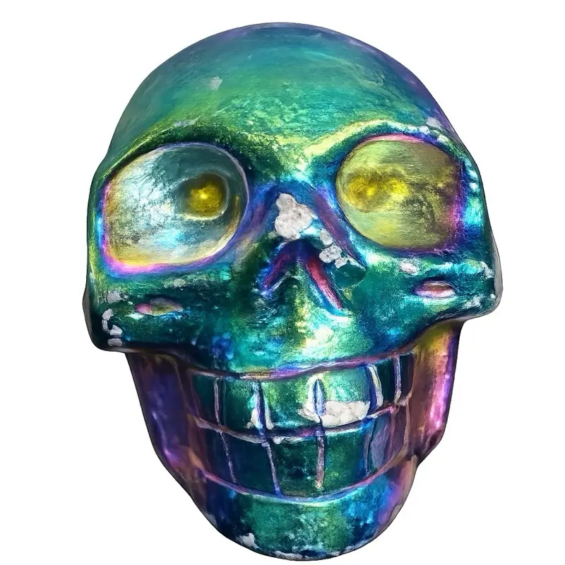 Aura Skull Carving Rainbow Metallic Energy Piece with Color Shifting Finish for Display and Energy Focused Spaces Healing Stones Crystal Collections