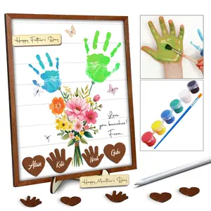 12" DIY Handprint Kit with Non-Toxic Paints & Wooden Frame for Mothers Day Father's Day Art Craft Family Keepsake Birthday Gifts for Mum Daddy Grandparents Nana Mimi from Daughter Son