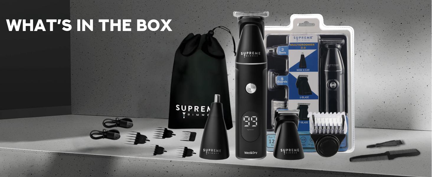 Supreme Trimmer Manscape Multigroomer | Waterproof Rechargeable Men's All-in-One Body & Beard Trimmer Kit | Hair, Nose & Ear multigroom Trimmer grooming tools set series