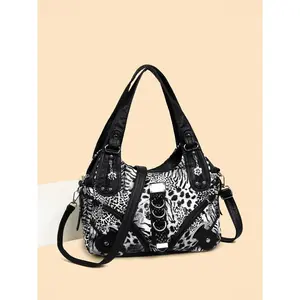 1pc Ladies' One Shoulder Tote Bag with Leopard Pattern Zipper Closure Fashionable, Versatile, Personalized, Trendy, Casual, Exquisite, Suitable for Daily Shopping, Party Giving, Ladies' One Shoulder Tote Bag Handbag Shoulder Bag