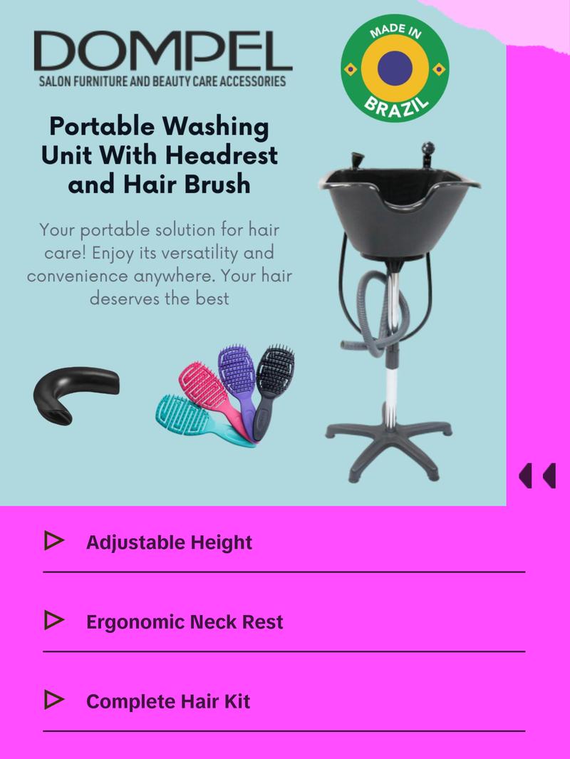 Bundle Wash Unit, Portable Shampoo Sink, Includes Drain Hose and Faucet with Hose, Headrest and Set of 4 Hair Brushes. - Dompel