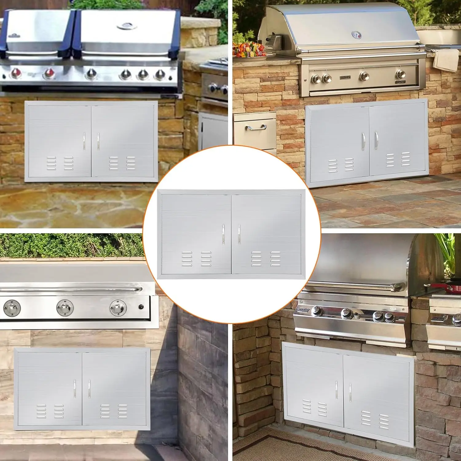 Gaomon Durable Stainless Steel Wall-Mount Outdoor Cabinet - 42 in W x 21 in H Flush-Mount Ventilated Double Door, Pre-Drilled Frame, User-Friendly Handles, Effortless Cleaning, No Drilling Needed, Outdoor Kitchen Storage Organizer