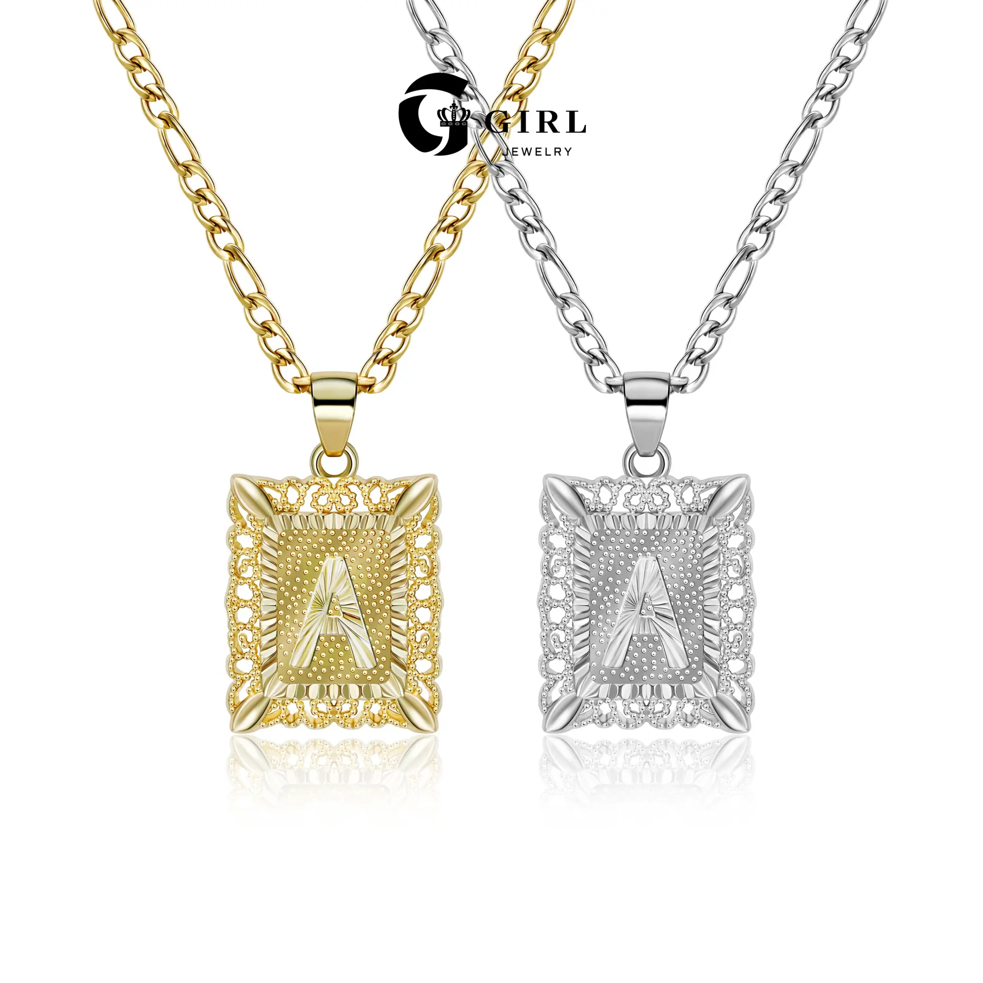GGIRL 18K Gold Plated Initial Letter Pendant Necklace for Men Womens Square Capital Monogram Necklace Alhpabets from A Z Figaro Chain Necklace Jewelry Gift Fashion Jewelry Gift for Holiday Haul Christmas Birthdays Anniversaries