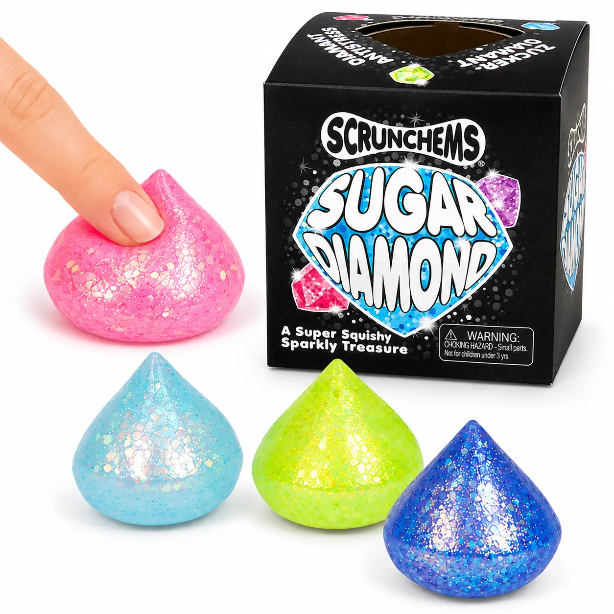 Scrunchems Original Sugar Diamonds Squishy Fidget Toy (1pc) - Color Shipped Assorted, Novelty Stress Relief Toy for Kids