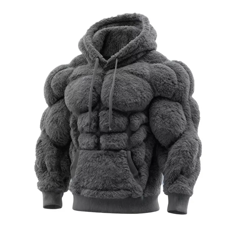 3D Effect Muscle Hoodie Autumn/Winter New Collection with Velvet Warm Hoodie