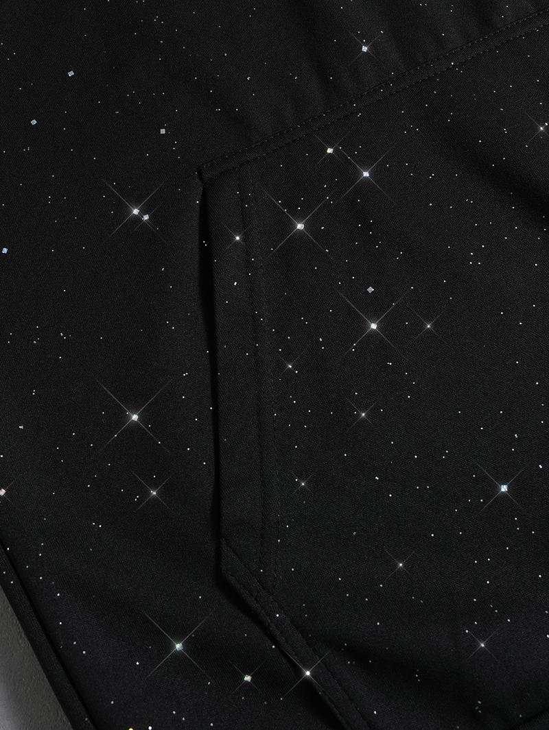 Men's Gypsy star design shiny zipper hooded sweater, soft and skin-friendly fabric, pocket design, street trendy cool style, daily going out on the street, casual commuting adaptation, personalized trend couples versatile wear