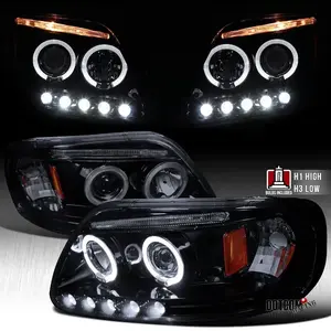 Fits 1997-2003 Ford F150 LED Halo Projector Headlights Lamps Black/Smoke 97-03
