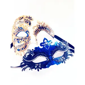 Venetian Blue & Gold Phantom Mask Pair