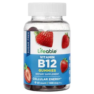 Lifeable Vitamin B12 Gummies, Sugar Free, Strawberry, 60 Gummies (500 mcg per Gummy)