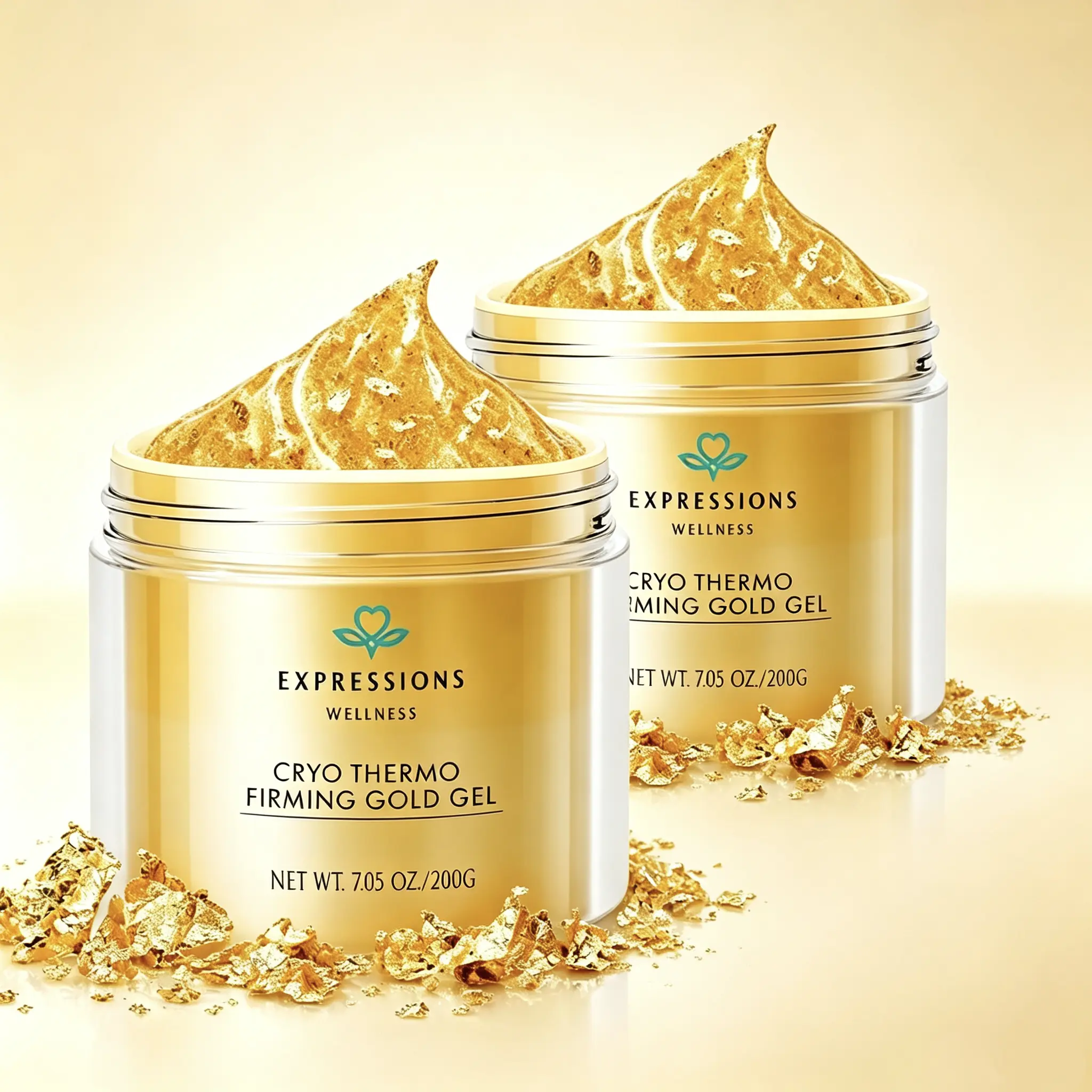 2 Pack Expressions Cryo Thermo Firming Gold Gel, Gold Infused Body Firming Gel, Skin Tightening Moisturizing Body Gel for Cellulite Appearance