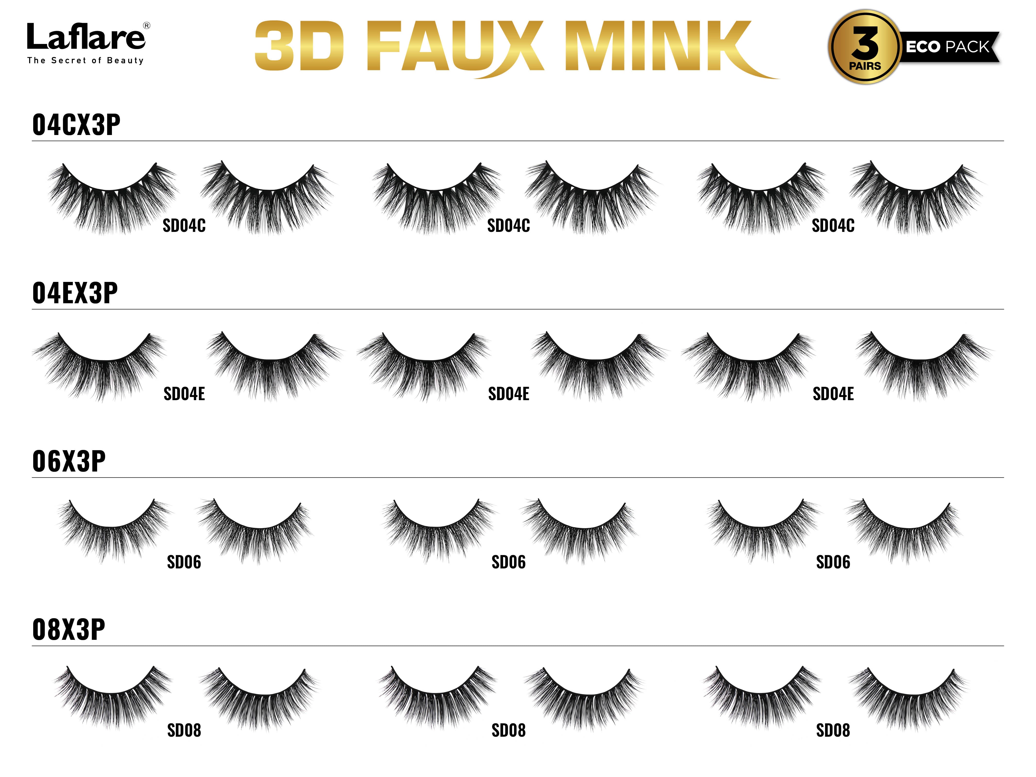 3D FAUX MINK 3 PAIRS ECO PACK