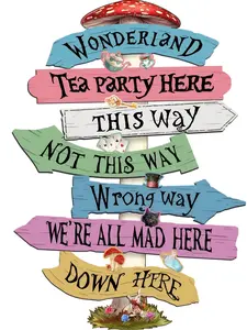 【Spring Glow Up】Welcome To Wonderland Directional ArrowsSign,16x12,Wonderland Party Decorations, KidsRoom Decor For Girls