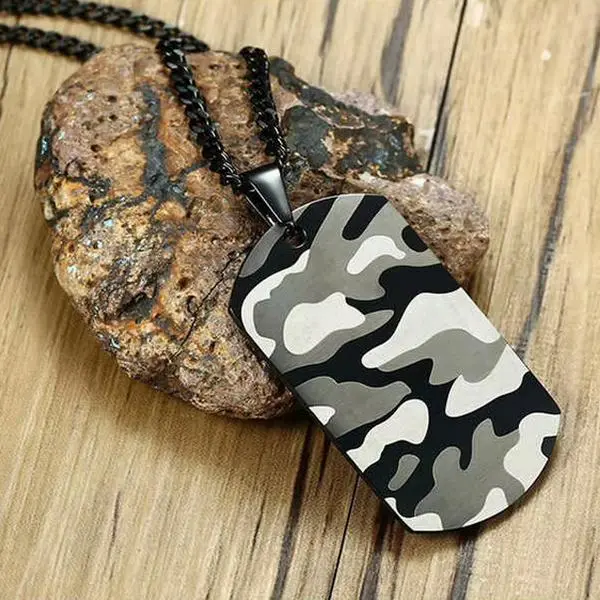 Men's 316L Stainless Steel Army Camouflage Tag Pendant Necklace - 60cm