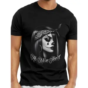 Cotton T-shirt with cultural Chicana Tattoo Chola Chicano Clown Gangster designs