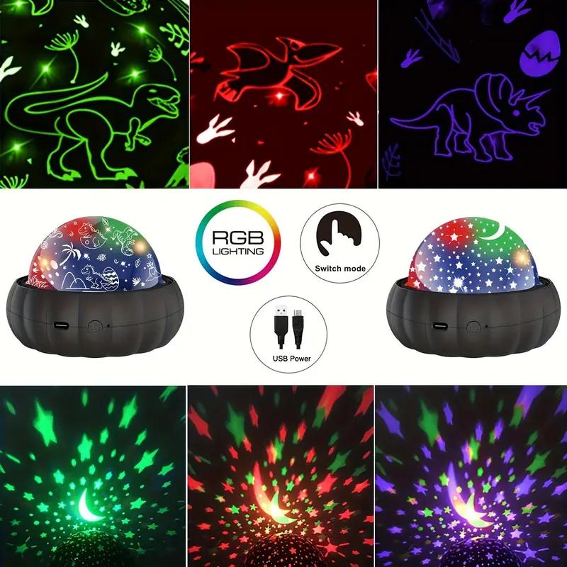 Dinosaur and Galaxy Projection Lamp - Bedroom Decor, Christmas Gift for Kids,Options 3-in-1 Star Projector Night Light - 360° Rotation, 4-Color Changing