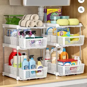 TAIMASI Pull-Out 3 Tier Bathroom Organizers and Storage, Under Sink Organizer, Kitchen Cabinet Organizer White, 2 (Count)