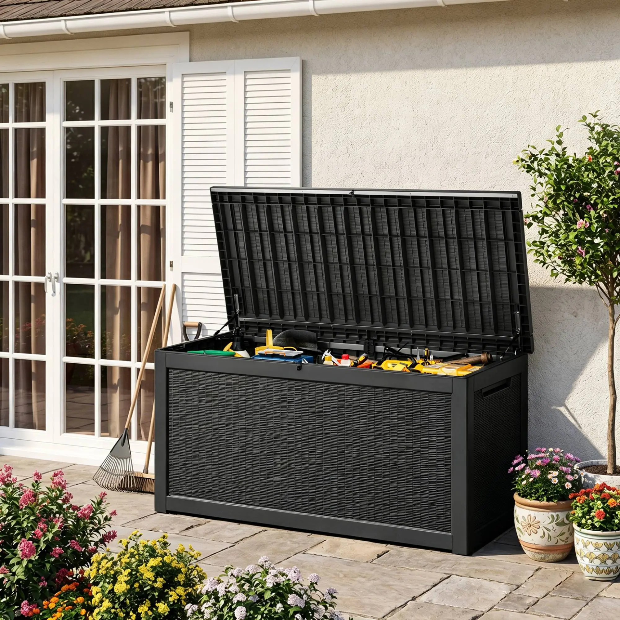 320Gallon Outdoor Storage Deck Box for Patio Furniture Cushions Garden Tools，Waterproof，Doubles as Table or Seating. Summervibes