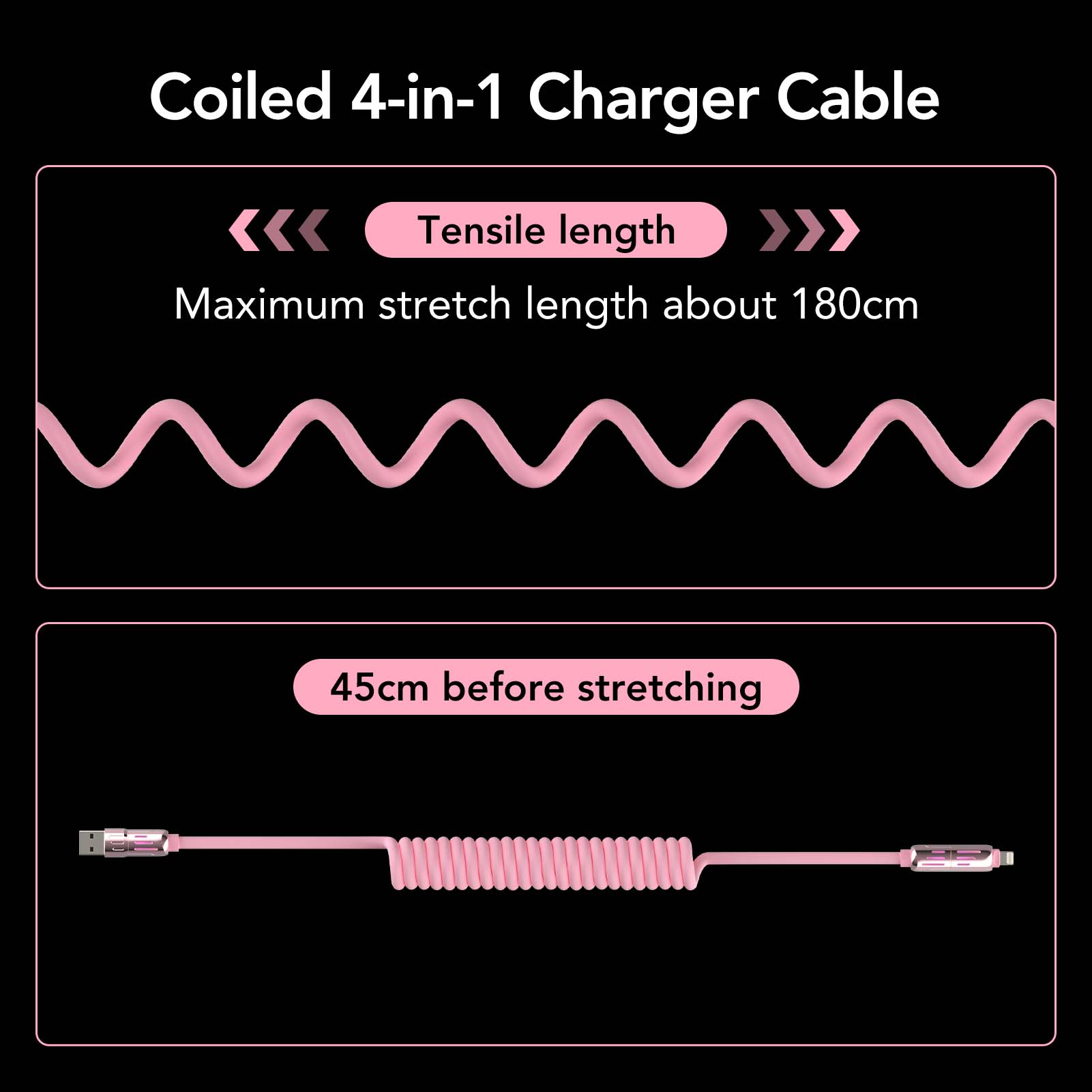 mfish Armored Dragon VIII 4-in-1 Coiled Universal USB Charger Cable ️-240W Fast Charging & Data Sync for iPhone 16/15, iPad Pro, Samsung  Electronic