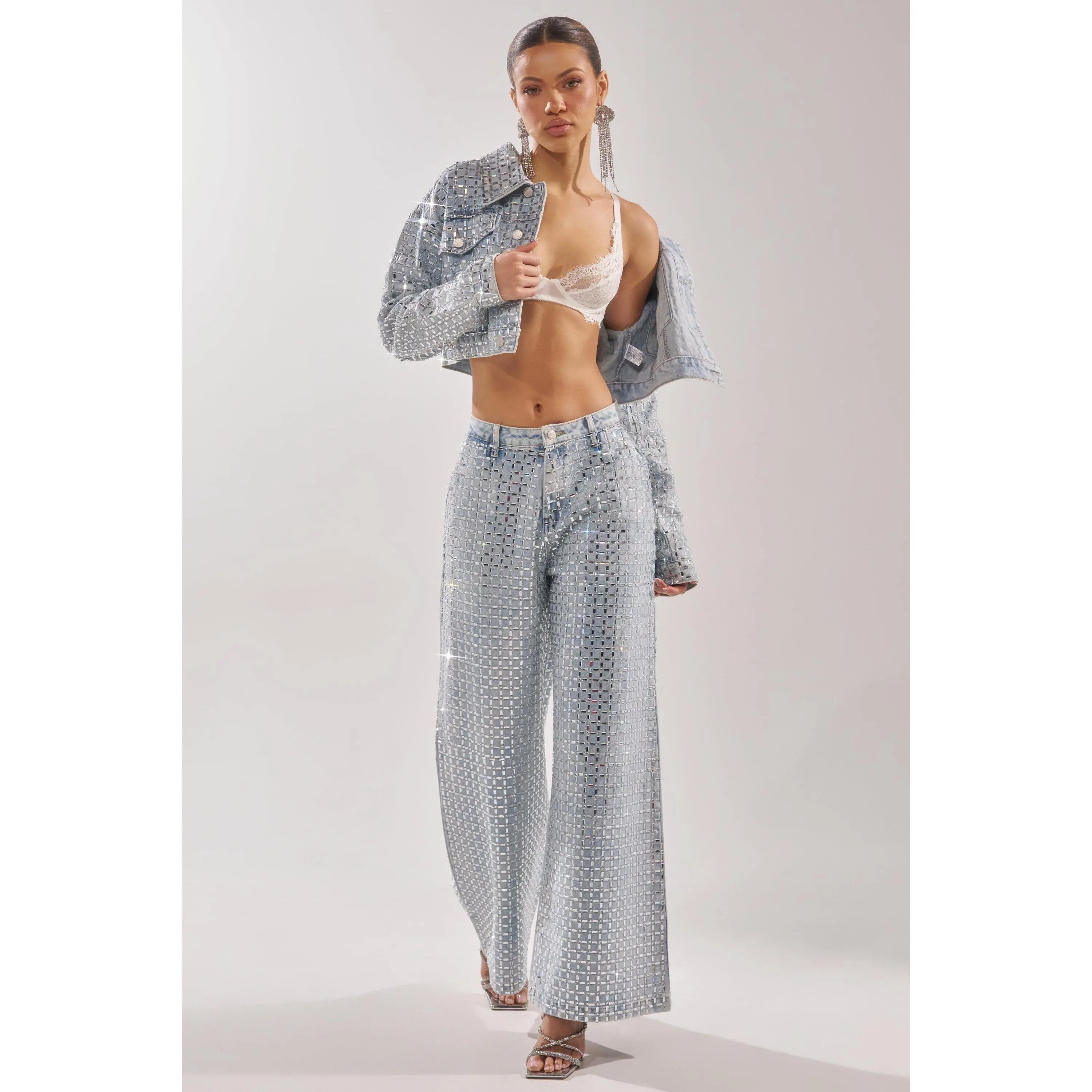 PICK N CHOOSE RHINESTONE WIDE LEG DENIM