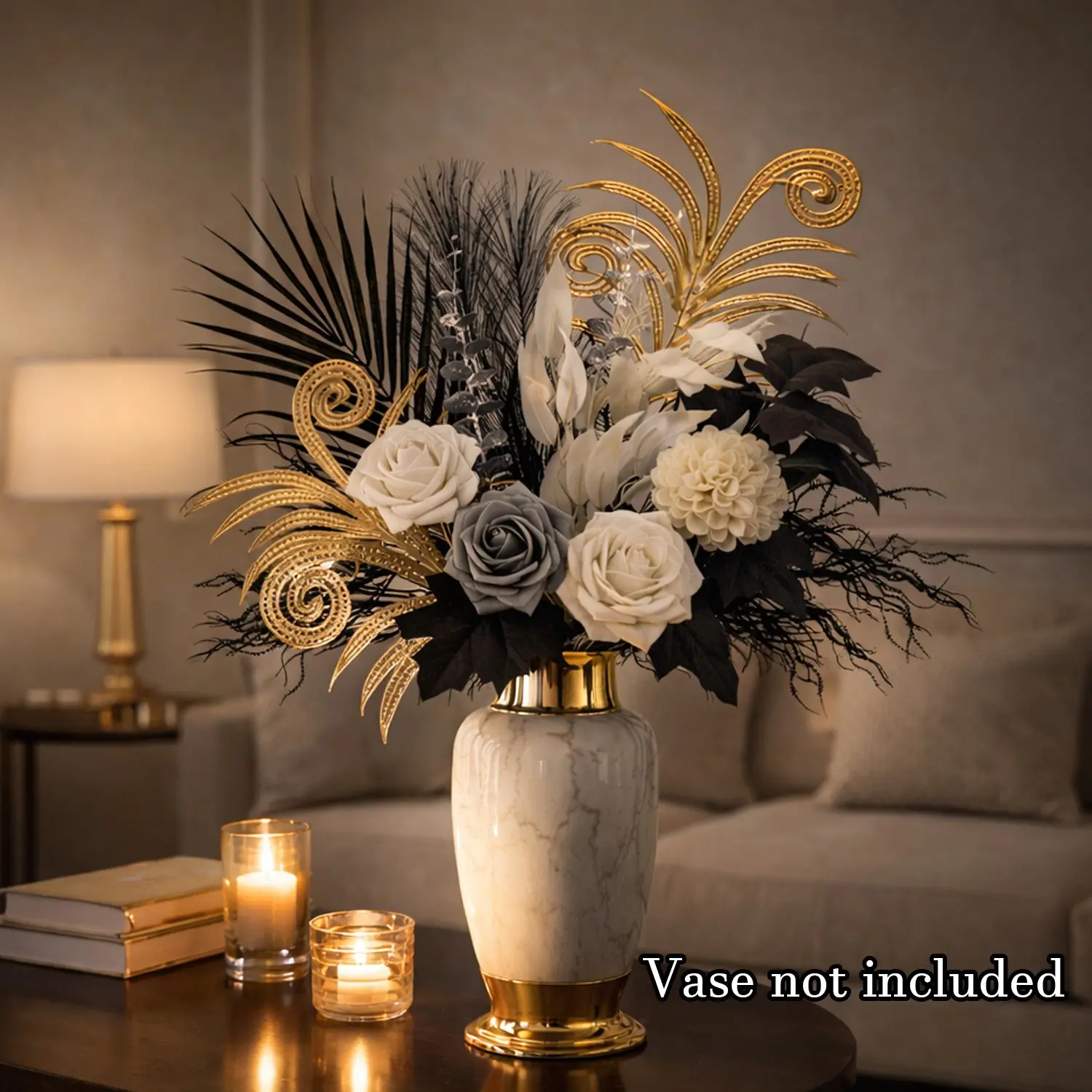 Mixed Floral Arrangement with Decorative Flowers, Artificial Flowers Bouquet, Faux Flower Decor, Fake Floral Decor, Roses, Hydrangeas, Willow Leaves, Palm, Eucalyptus, Ideal for Home Decor, Wedding Bouquets, Table Settings
