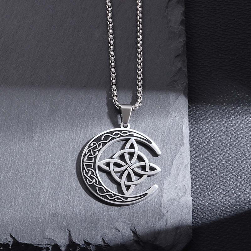 KISSFOO Stainless Steel Moon Celtic Knot Cross Necklace Protection Accessories for Men and Women