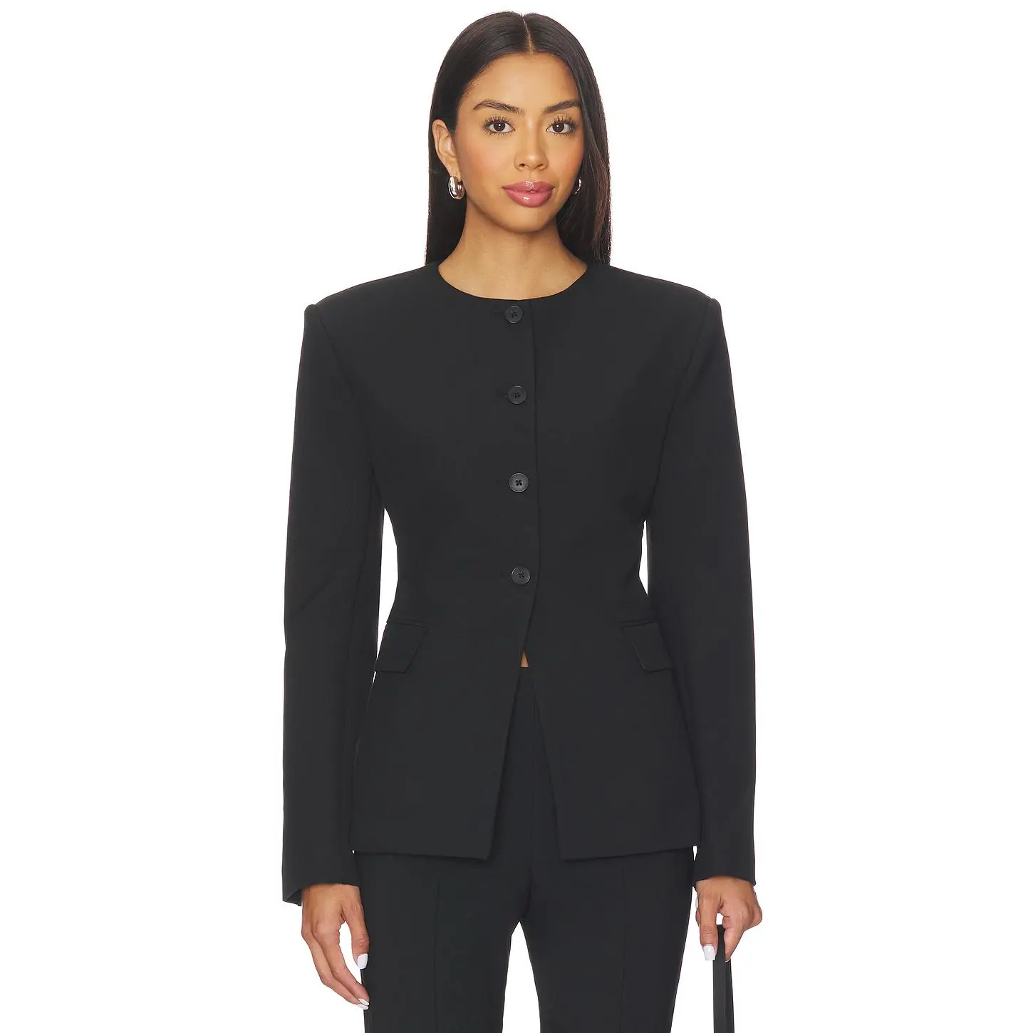 EAVES Keki Collarless Blazer in Black