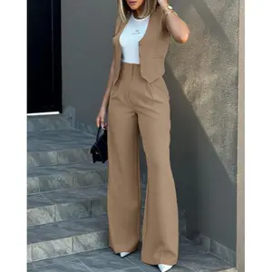 New Fashion Suit Vest Vest Wide Leg Pants Casual Set Womenswear Basic Chic Elegant Fitted Minimalist Short Sleeveless White
