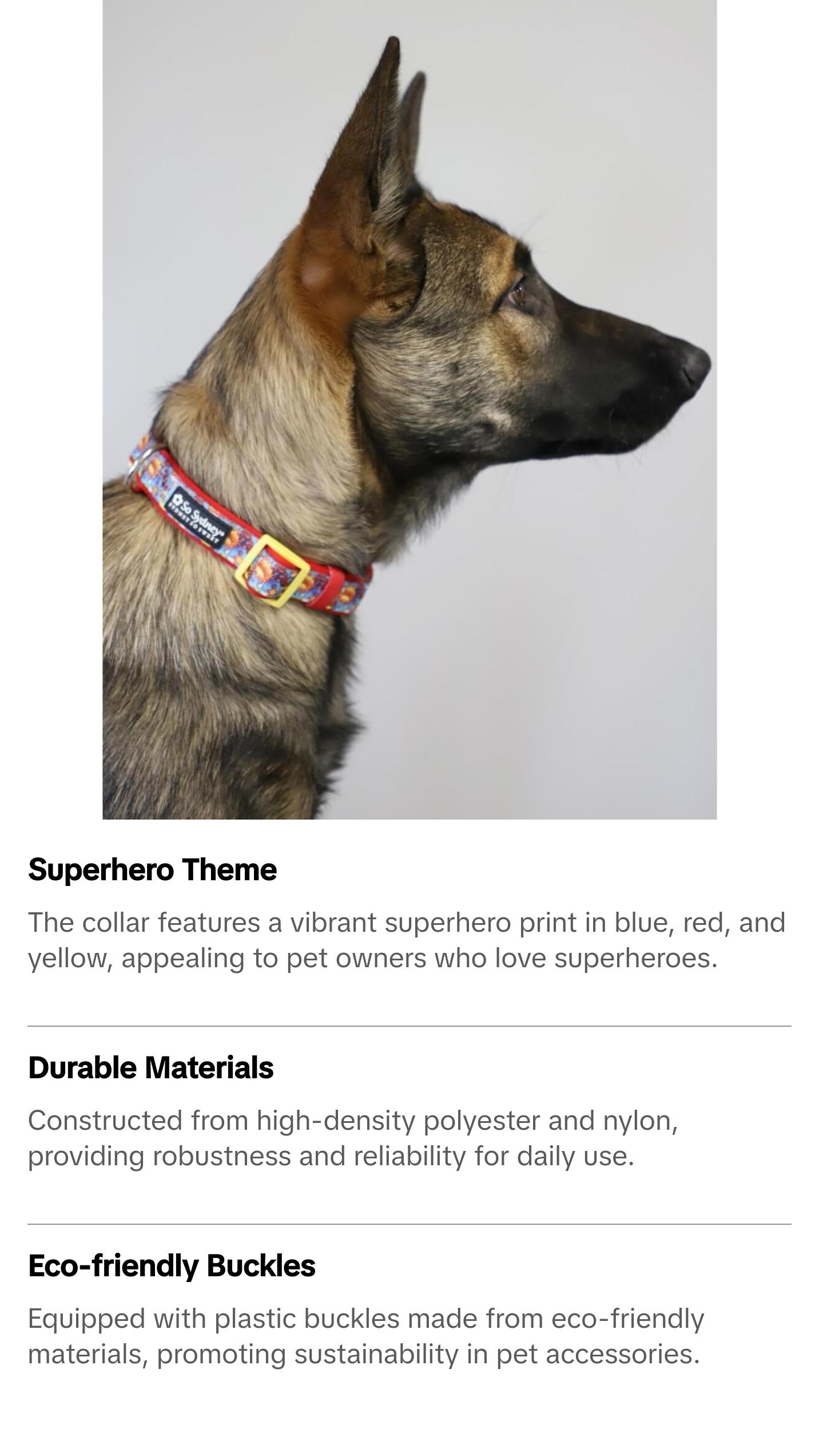 Superhero Blue Red Yellow Comfy, Adjustable Fashion Dog Collar