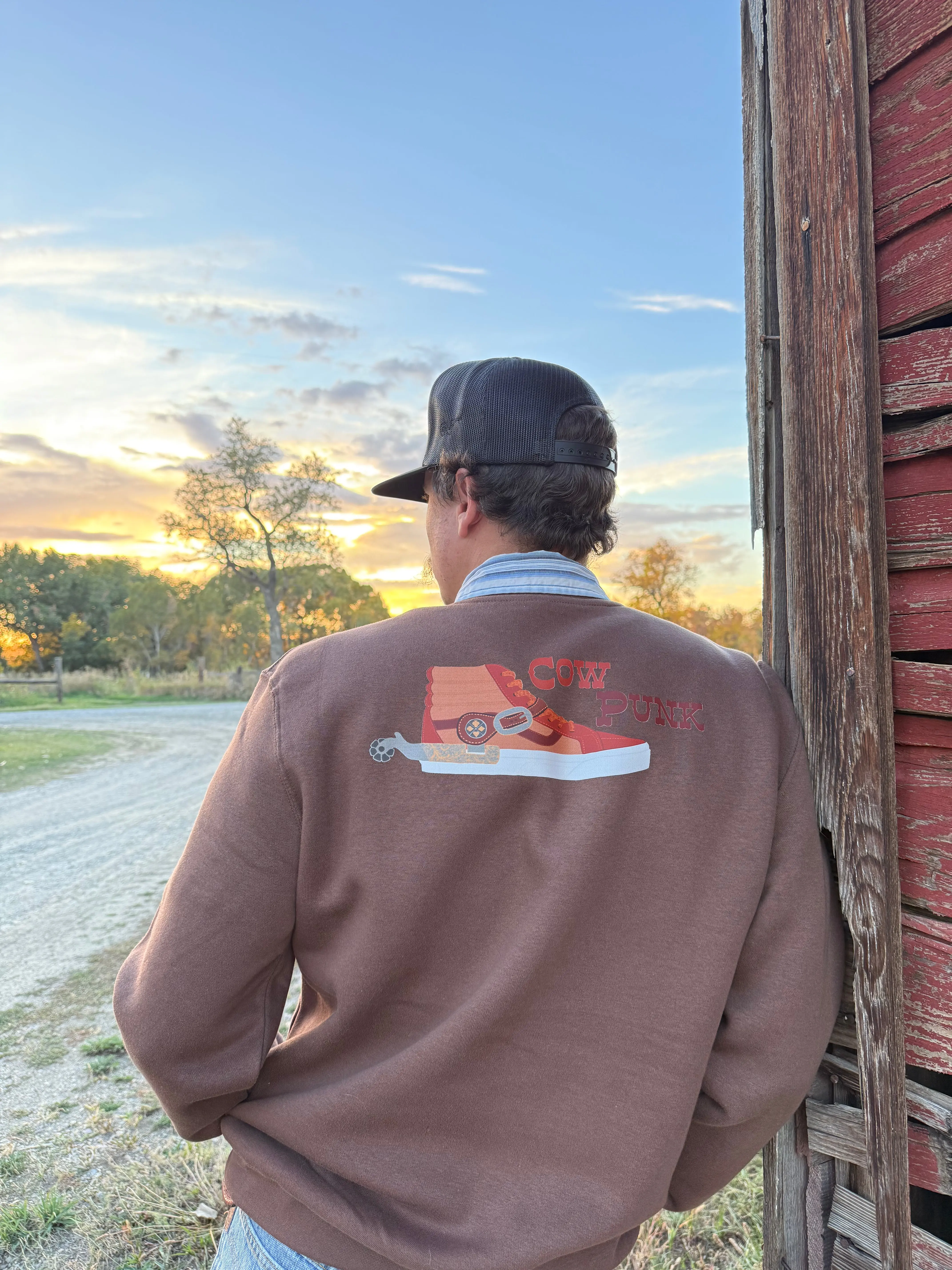 Menswear Cow Punk Theme Casual Pullover Crewneck Sweatshirt, Men's Tops, Crew Neck