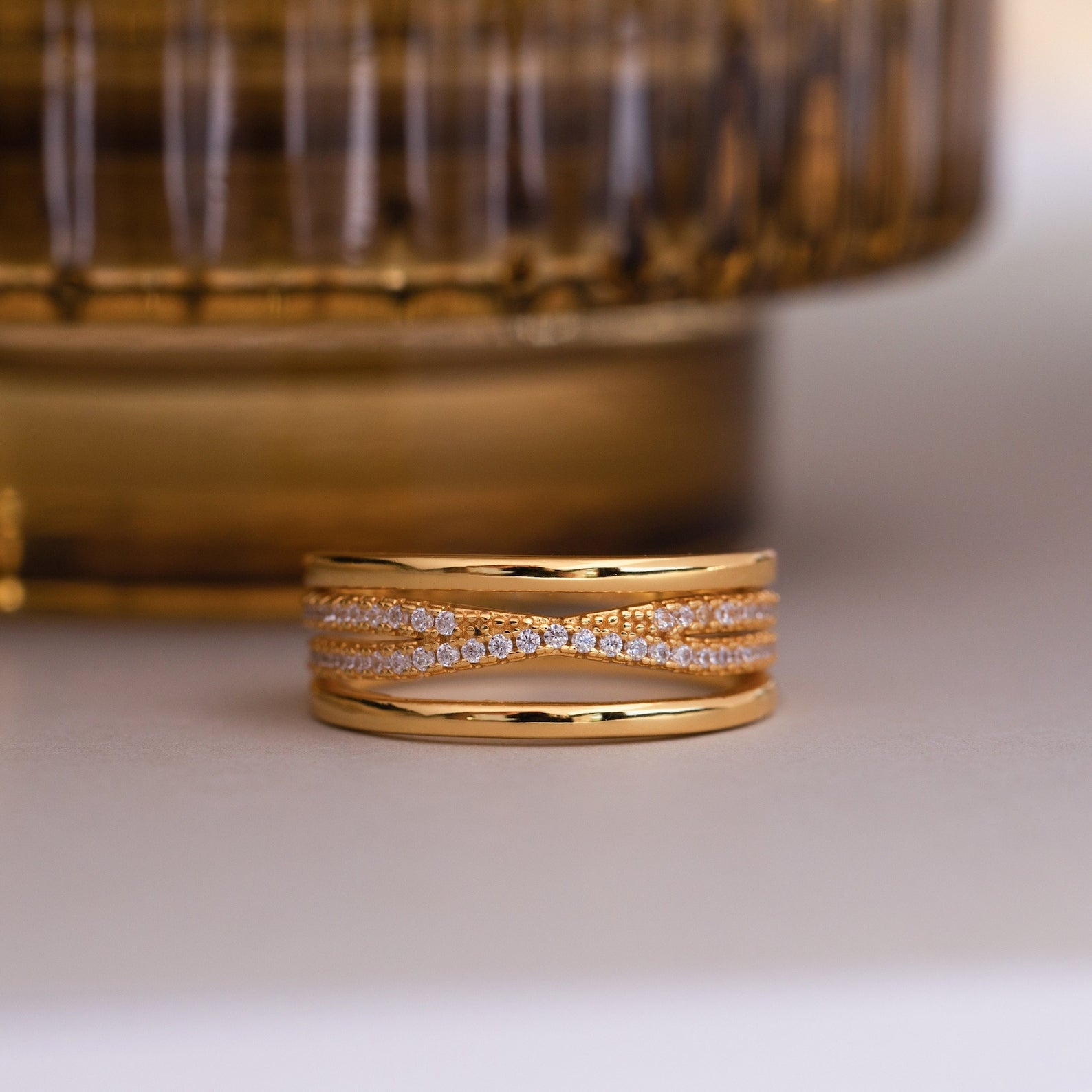 Amani Pave Twist Ring by Caitlyn Minimalist - 18K Gold Plated Diamond Statement Ring - Bold Crystal Stacking Ring - Gift for Her