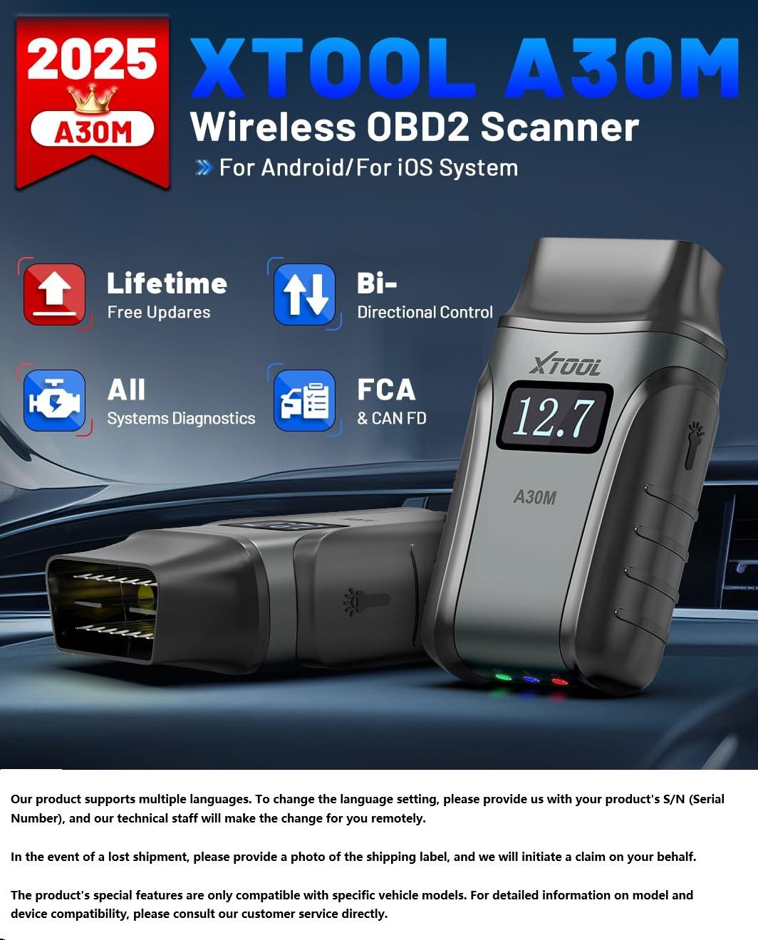 XTOOL Anyscan A30M Wireless BT OBD2 Scanner for Android & iPhone, 2025 Newest Bidirectional Scan Tool with Free Updates, All System Diagnostics, 21 Resets, ABS Bleed, Upgraded Ver. of A30, A30D XTOOL Anyscan A30M Wireless BT OBD2 Scanner for Android & iPhone, 2025 Newest Bidirectional Scan Tool with Free Updates, All System Diagnostics, 21 Resets, ABS Bleed, Upgraded Ver. of A30, A30D