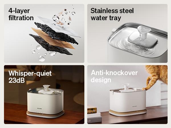 PETLIBRO Dockstream 2 Cat Water Fountain Cordless Battery Operated 3L 101oz Stainless Steel Tray 5GHz WiFi App Monitoring Automatic Dispenser