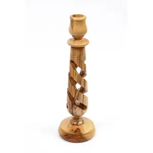 Olive Wood Candle Holder_ Spiral Candlestick