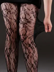 OFFGRID x 1pc Women's High Stretch Trellis Net Pantyhose, Fashionable Sexy Hollow Out Retro Black Stockings, Suitable For Halloween, Christmas, Y2K Style