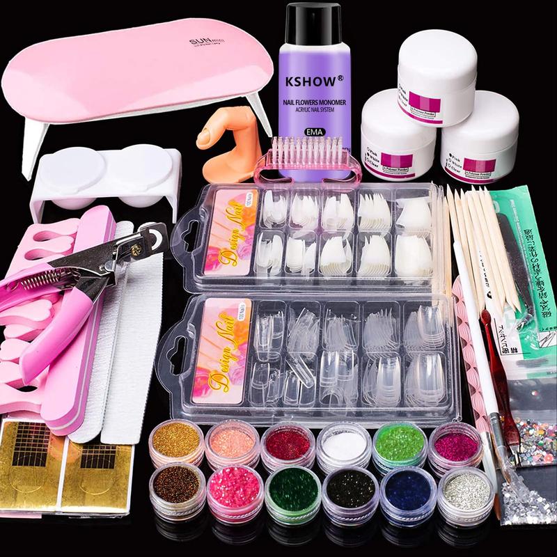 DIY Nail Art Kit, Professional Acrylic Nail Kit with 12 Colors Glitter Acrylic Powder & EMA Liquid & Dry Lamp & Hand Rest & Accessories, Nail Art Kit for Women & Girls, Makeup Products, Christmas Gift